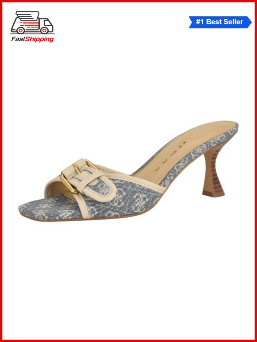 ✨ GUESS Dista Women's Heeled Sandals - Square Toe Slip-On 2.72" Heel